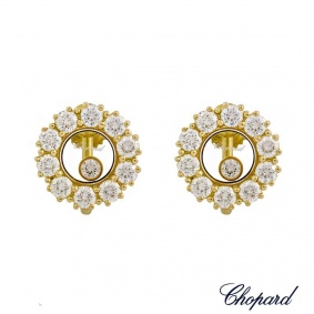 Chopard 18k Yellow Gold Diamond Set Happy Diamonds Earrings 83/6215/0-20 B&P